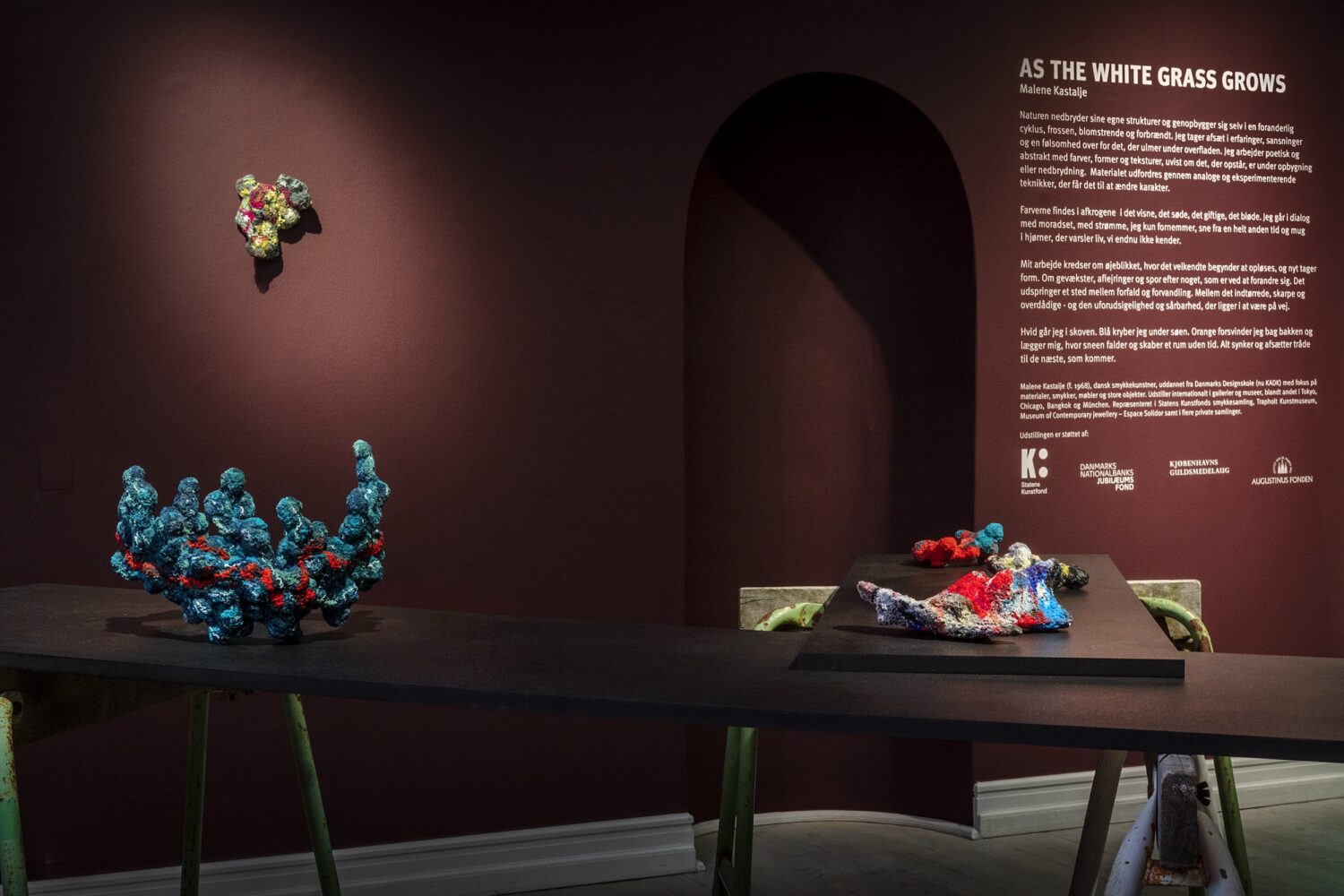I forgrunden: "I Become Ocean", halssmykke. Materialer: silikone, pigment, magnet. Foto: Jeanette Philipsen.